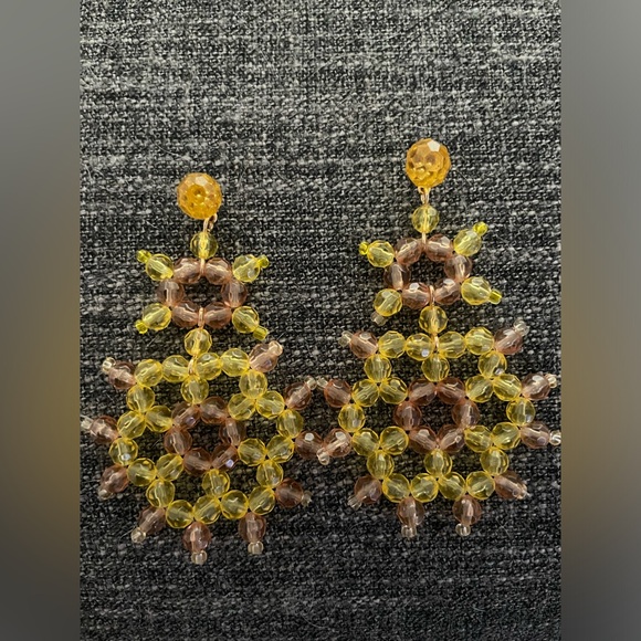 J. Crew Statement Beaded Post Earrings | 3 1/4” Long | Yellow and Gold - Picture 1 of 4